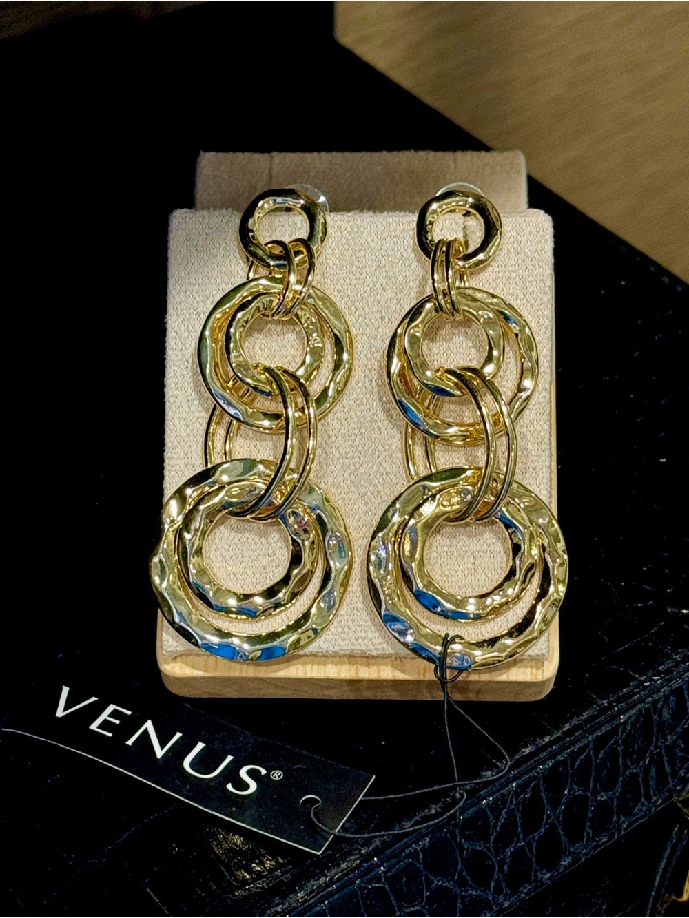 VENUS Hammered Gold Triple-Link Drop Earrings